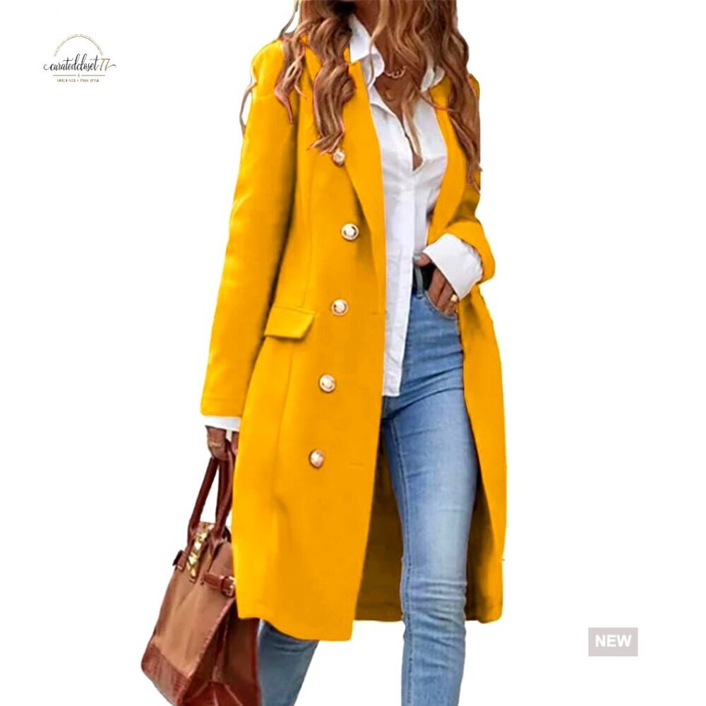 Long Wool Pea Coat Trench Jacket Double Breasted Knee Length